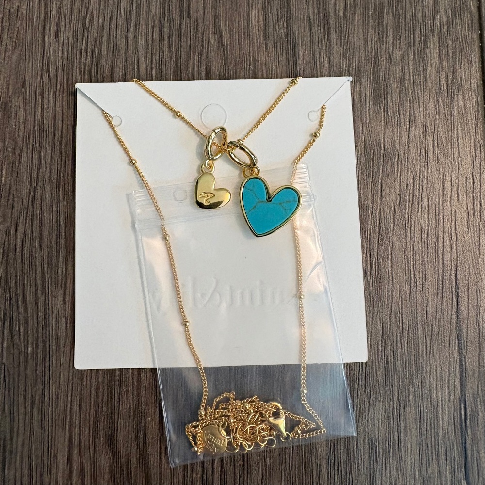 turquoise heart initial necklace - a / 16" + 2" extender